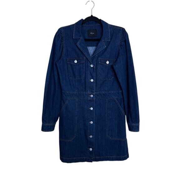Rails Lisette Denim Mini Shirt Dress Women’s‎ Medium Blue Raw Hem NEW $248 - Picture 2 of 6